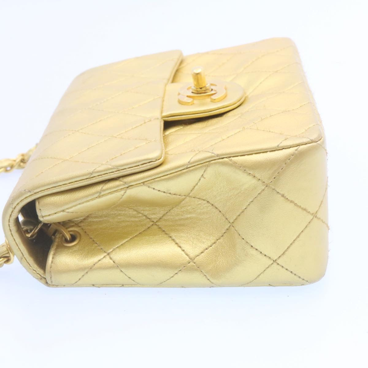 CHANEL Matelasse Chain Flap Shoulder Bag Leather Gold CC 25305A