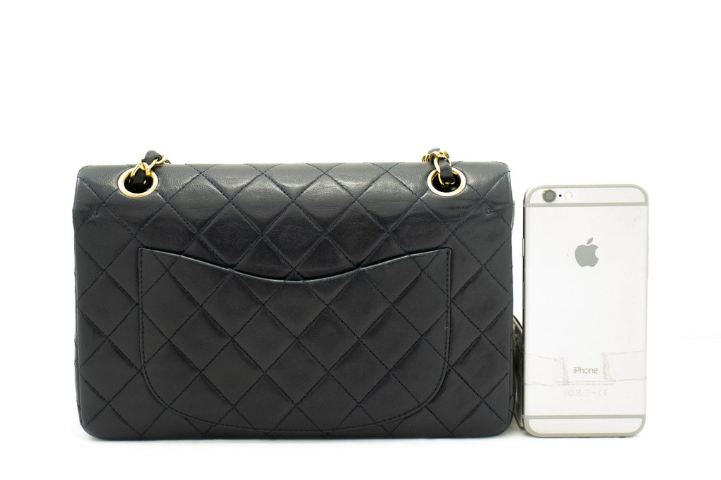 CHANEL Classic Double Flap 9" Chain Shoulder Bag Navy Lambskin g71