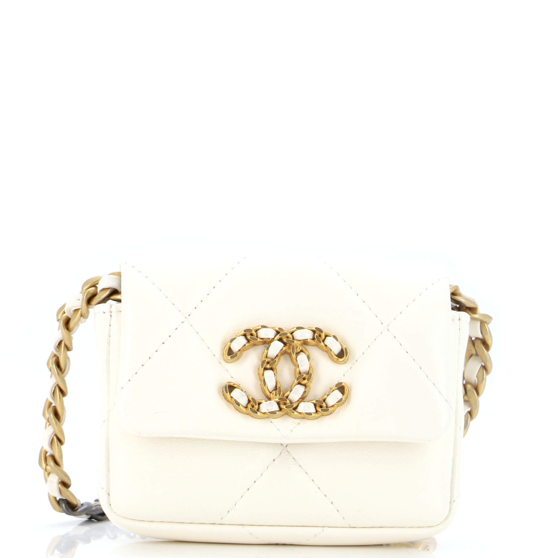 CHANEL 19 Convertible Flap Coin Purse With Chain Quilted Lambskin