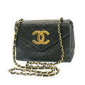 CHANEL Lamb Skin Matelasse Chain Shoulder Bag Black CC 25810A