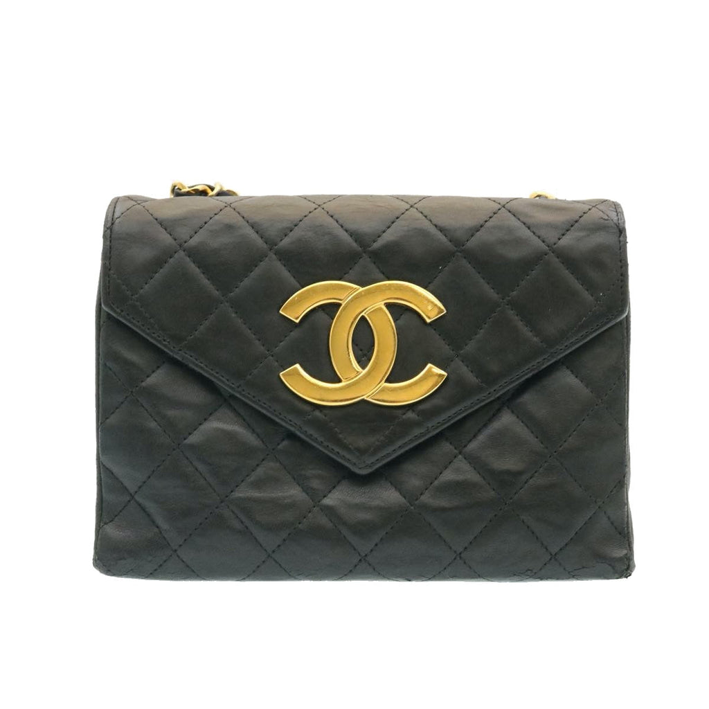 CHANEL Lamb Skin Matelasse Chain Shoulder Bag Black CC 25810A