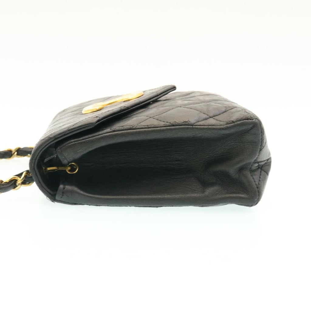CHANEL Lamb Skin Matelasse Chain Shoulder Bag Black CC 25810A