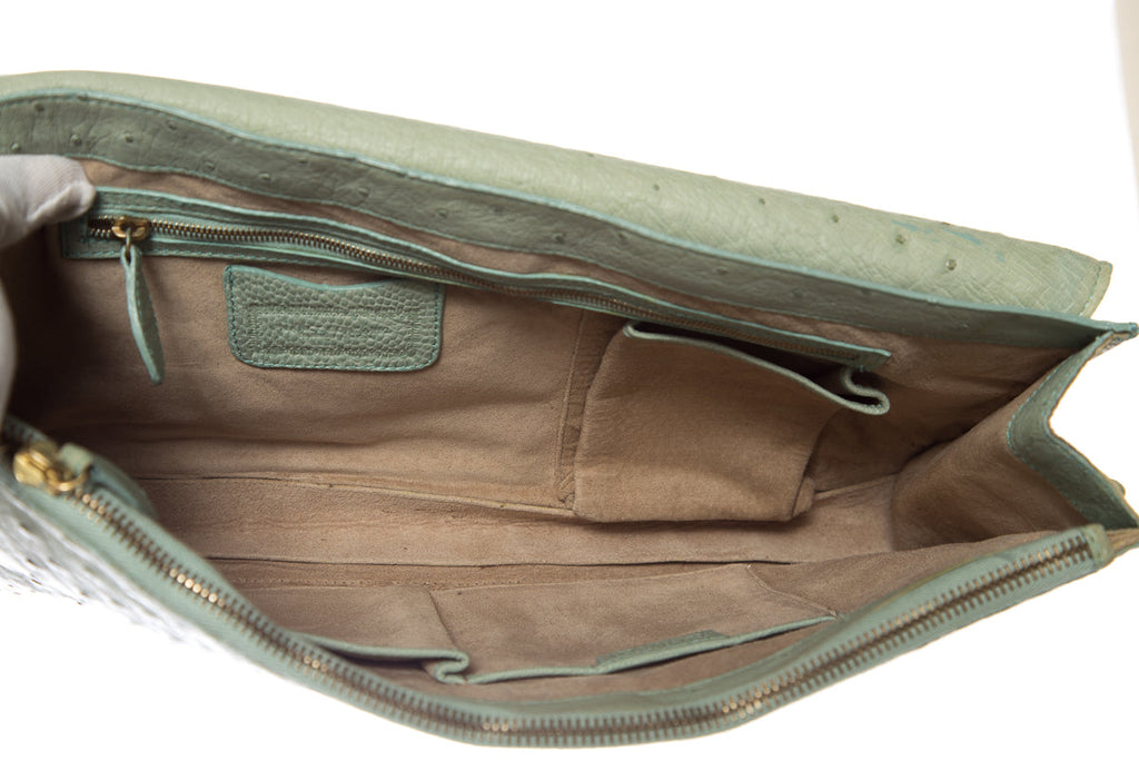 Nancy Gonzalez Sage Green Ostrich Rectangle Cross-Body