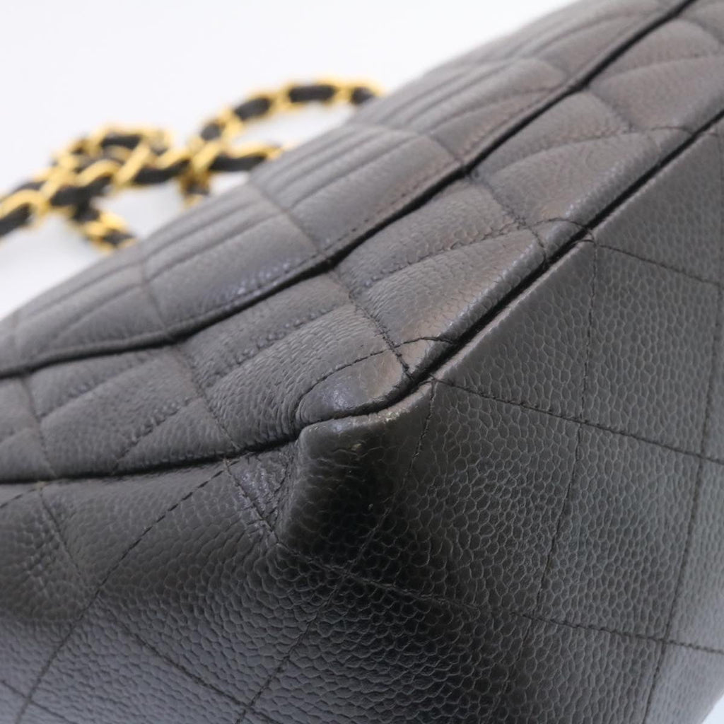 CHANEL Big Matelasse Flap Chain Shoulder Bag Caviar Skin Black Gold 25984A