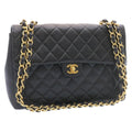 CHANEL Big Matelasse Flap Chain Shoulder Bag Caviar Skin Black Gold 25984A
