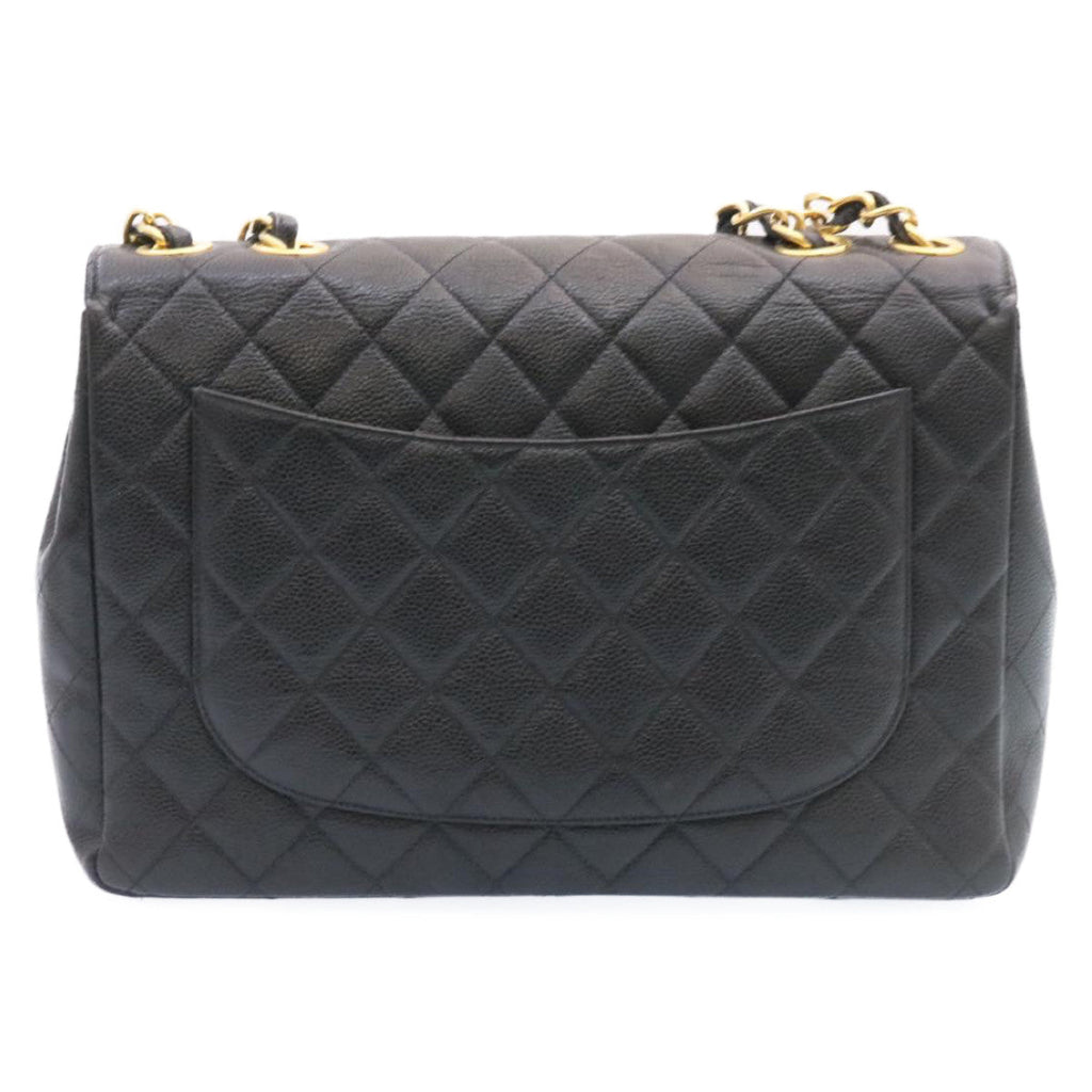 CHANEL Big Matelasse Flap Chain Shoulder Bag Caviar Skin Black Gold 25984A