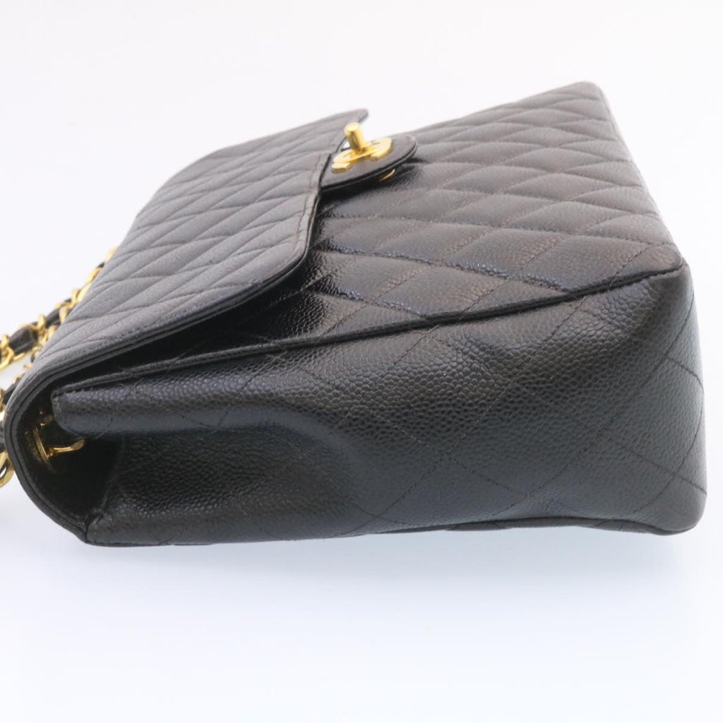 CHANEL Big Matelasse Flap Chain Shoulder Bag Caviar Skin Black Gold 25984A