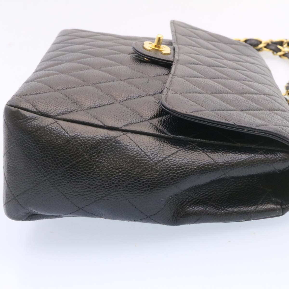 CHANEL Big Matelasse Flap Chain Shoulder Bag Caviar Skin Black Gold 25984A