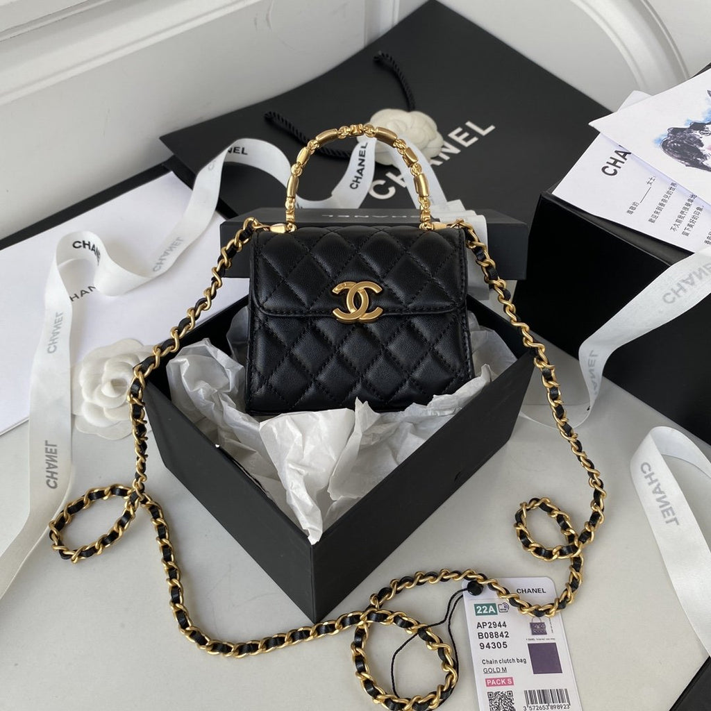 CHL Clutch With Chain Gold Hardware Black For Women, Women’s Handbags, Shoulder Bags 5.7in/14.5cm AP2945