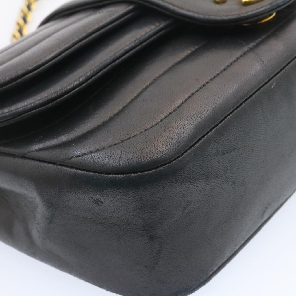 CHANEL Lamb Skin Double Flap Chain Shoulder Bag Black CC 26207A