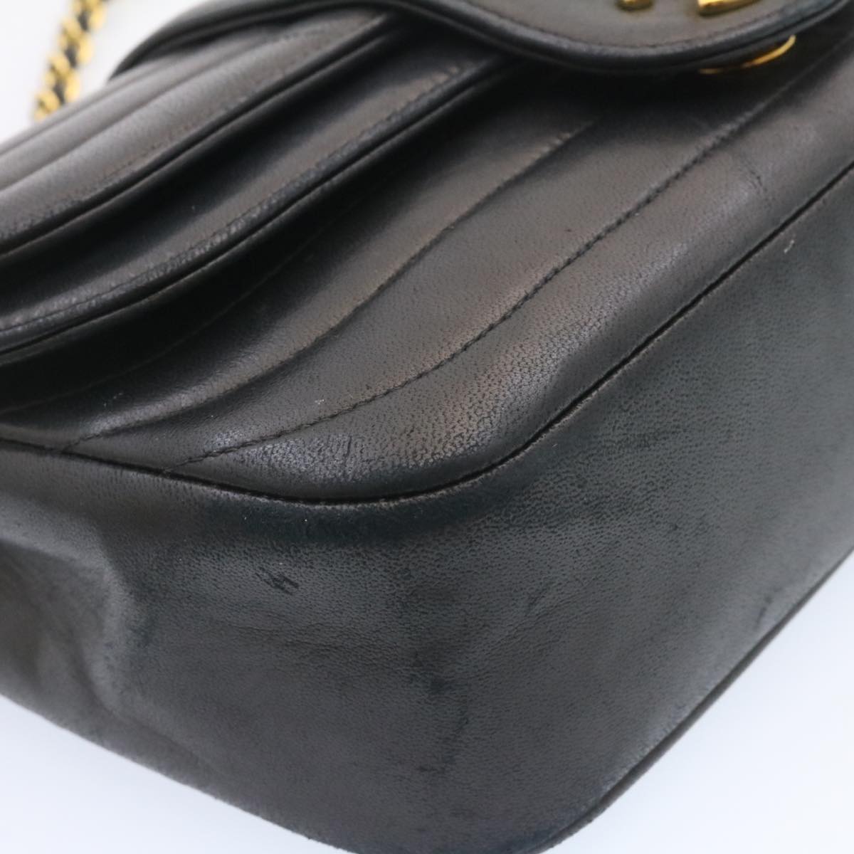 CHANEL Lamb Skin Double Flap Chain Shoulder Bag Black CC 26207A