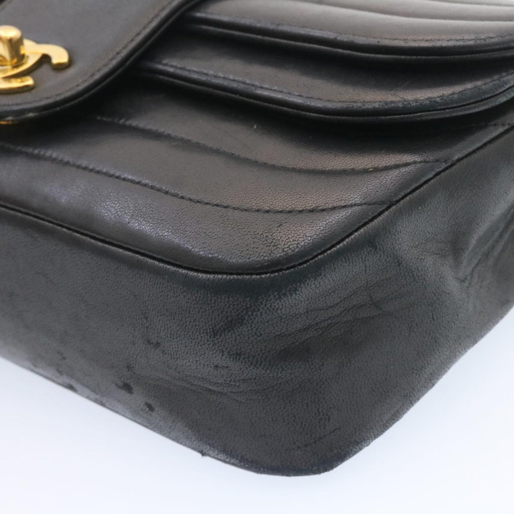 CHANEL Lamb Skin Double Flap Chain Shoulder Bag Black CC 26207A