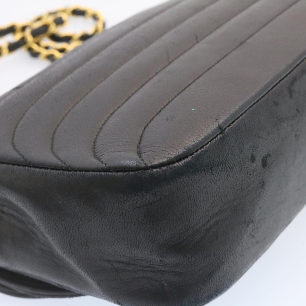 CHANEL Lamb Skin Double Flap Chain Shoulder Bag Black CC 26207A