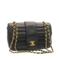 CHANEL Lamb Skin Double Flap Chain Shoulder Bag Black CC 26207A