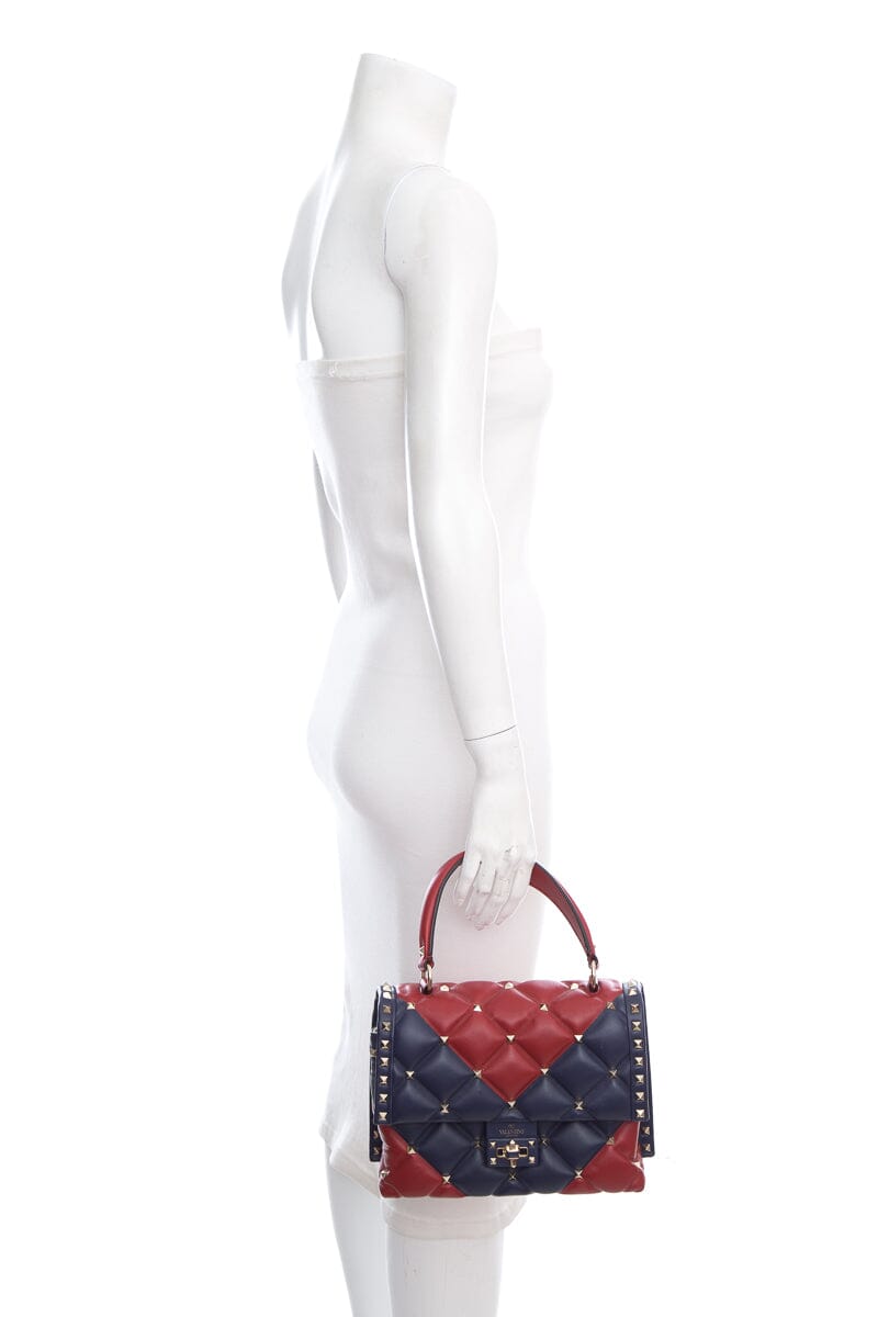 Valentino Navy & Red Leather Candystud Top Handle Handbag