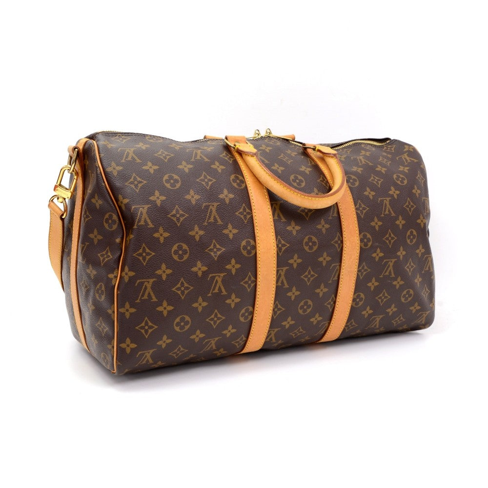 Louis Vuitto Monogram Canvas Keepall 45 Bandouliere Duffle Bag with Strap