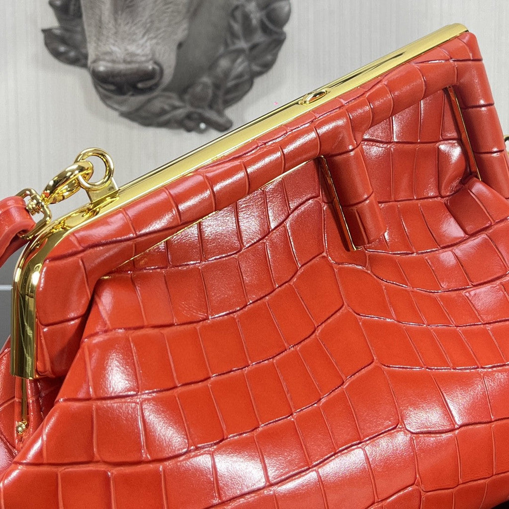 FI First Small Orange CrocoGLAMIle Bag For Woman 26cm/10in