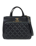 Chanel Leather Business Affinity Bag with Metal Fittings and Handle Detailing