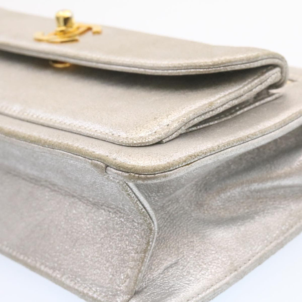 CHANEL Clutch Bag Leather Silver CC 26857A