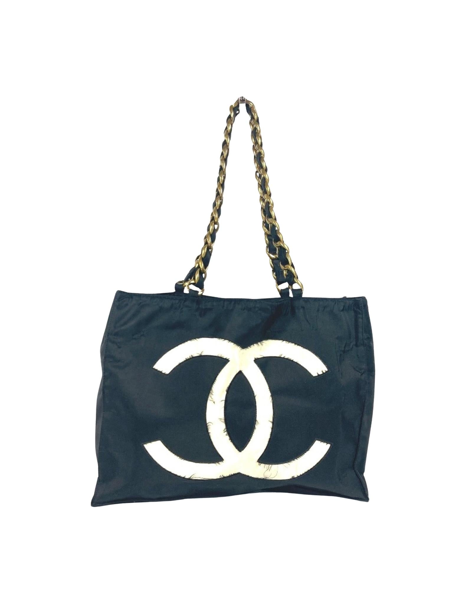 Chanel Canvas Tote Bag with Subtle Scratches and Slight Folds