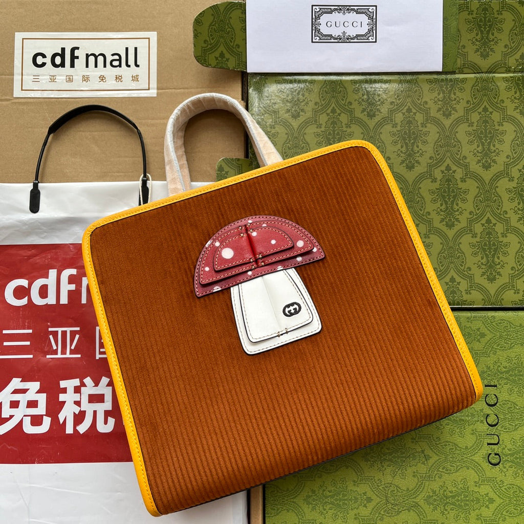 gg Children’s Mushroom Tote Bag Brown For Women, Women’s Bags 11.2in/28.5cm gg‎ ‎705042 2S8HN 2886