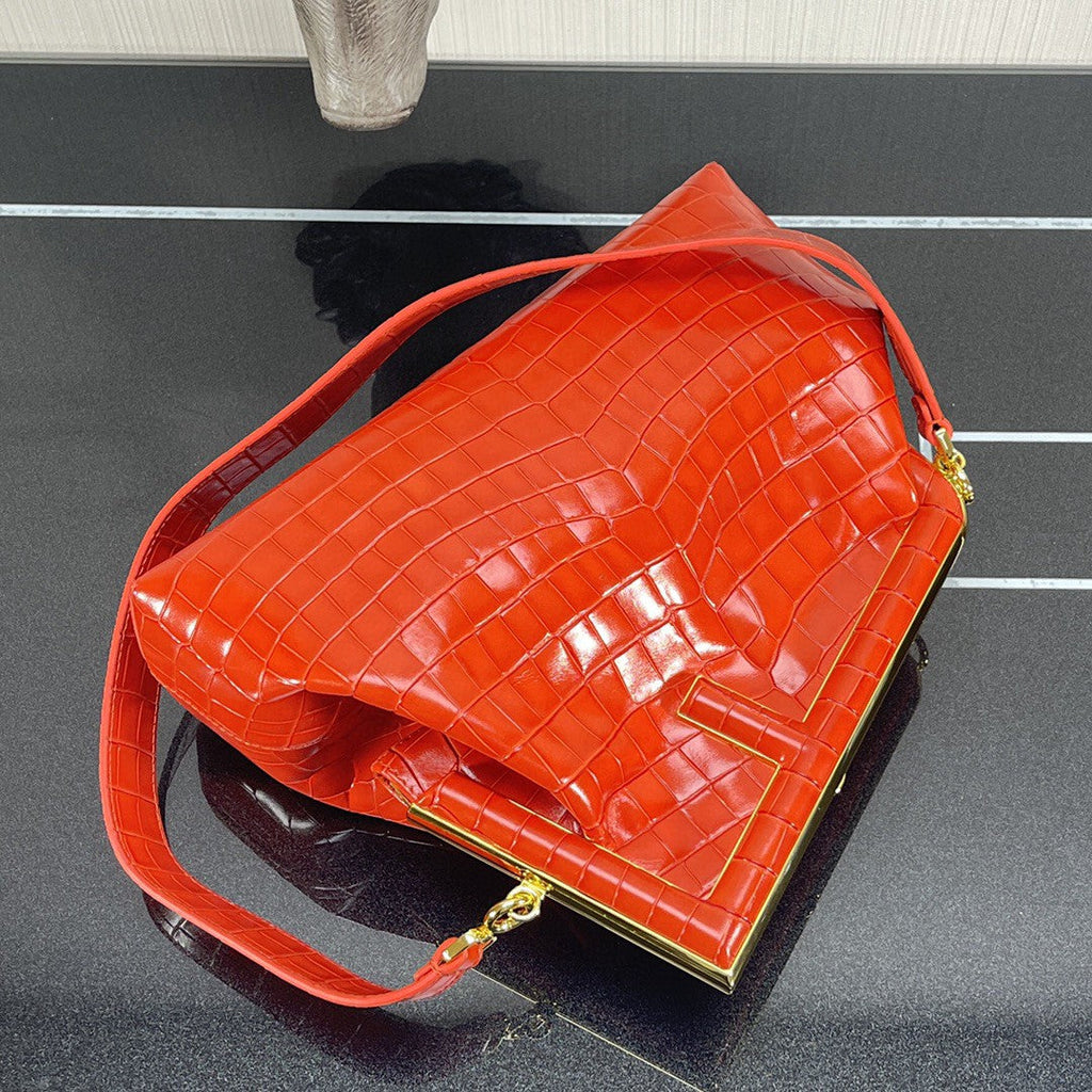 FI First MeGLAMIum Orange CrocoGLAMIle Bag For Woman 32.5cm/13in