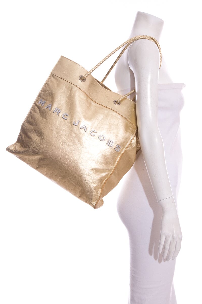 Marc Jacobs Gold Logo Leather Tote
