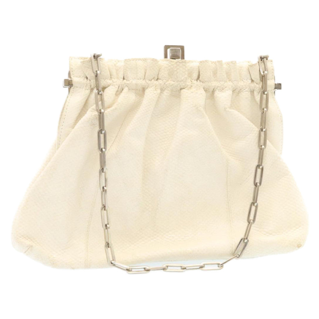 GUCCI Chain Shoulder Bag Embossed Leather White 27100