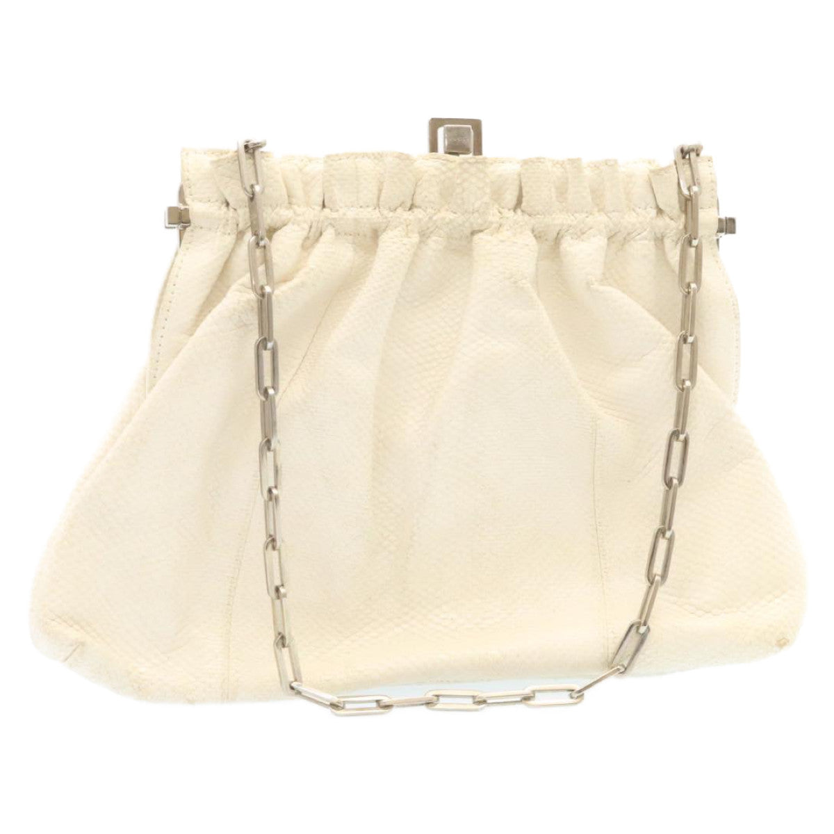 GUCCI Chain Shoulder Bag Embossed Leather White 27100