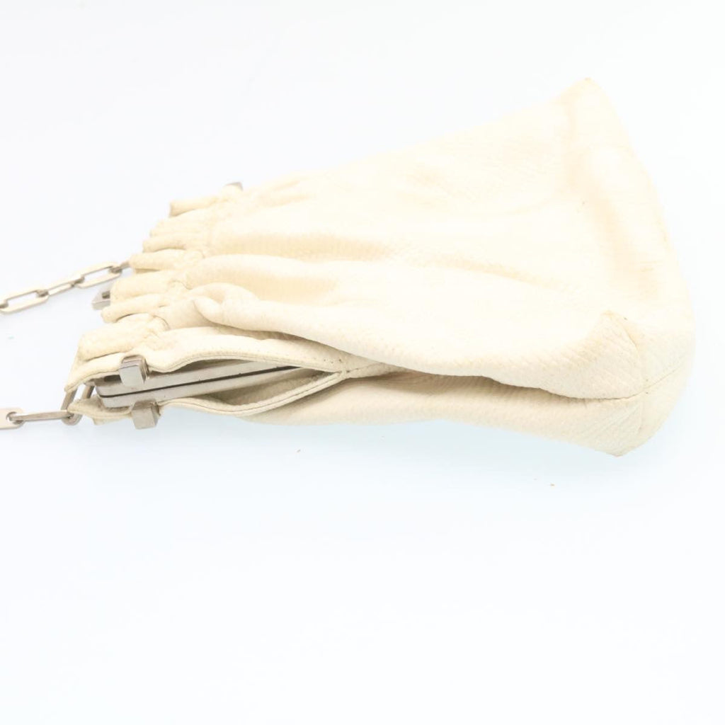 GUCCI Chain Shoulder Bag Embossed Leather White 27100