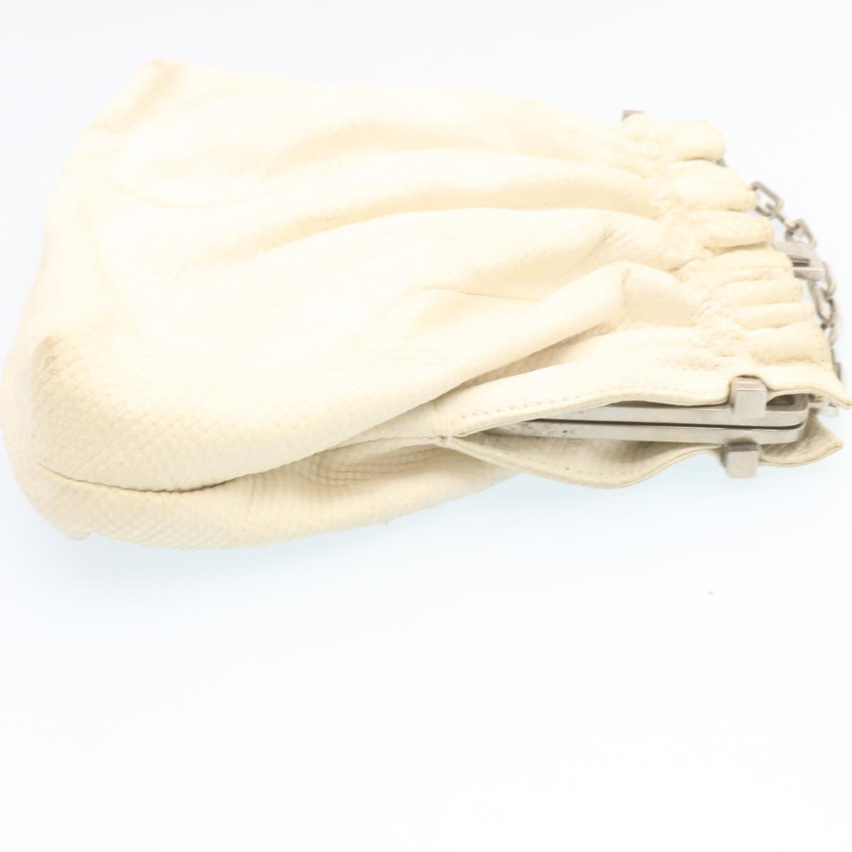 GUCCI Chain Shoulder Bag Embossed Leather White 27100