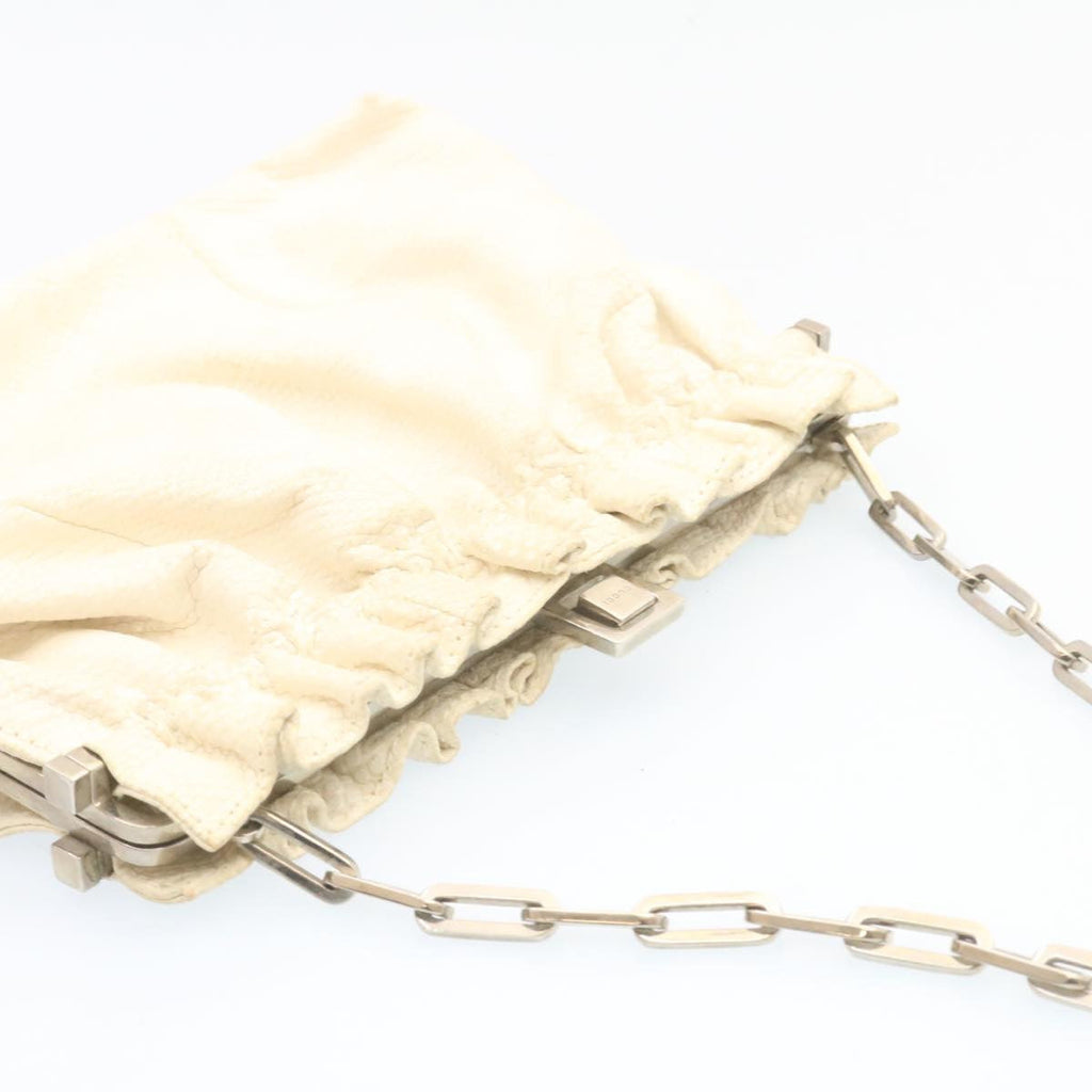 GUCCI Chain Shoulder Bag Embossed Leather White 27100