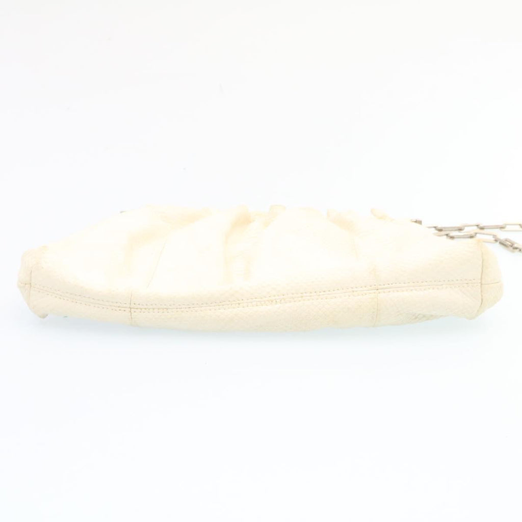 GUCCI Chain Shoulder Bag Embossed Leather White 27100