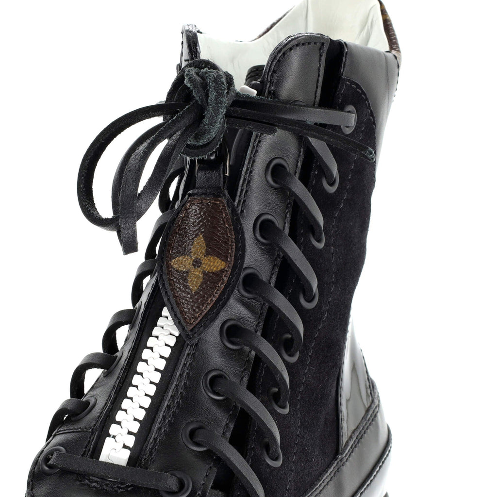 Louis Vuitton Women's Zip Up Laureate Platform Desert Boots Leather with Monogram Canvas and Suede