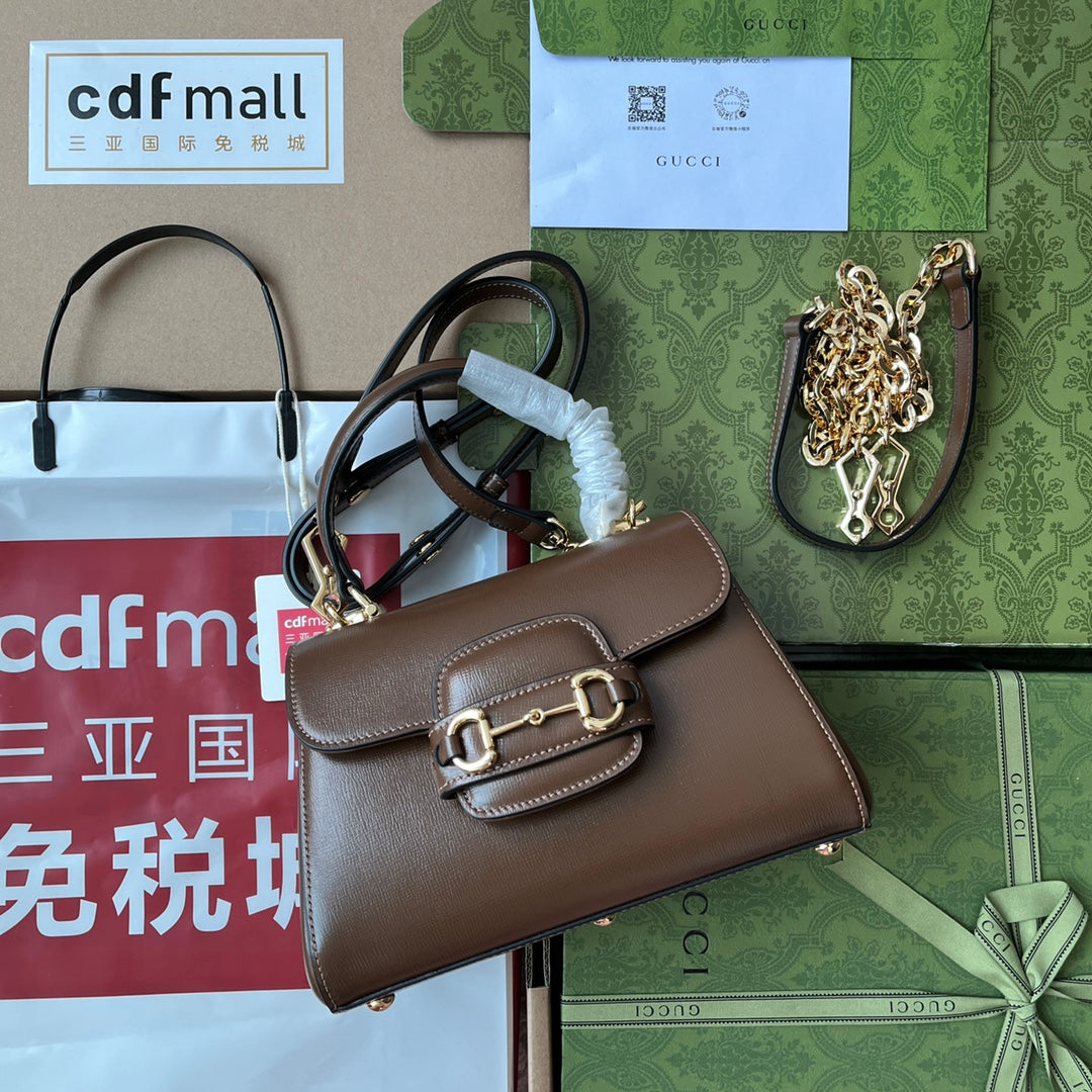 Glami OphiGLAMIa Glami Horsebit 1955 Mini Bag Brown For Women, Women’s Bags 8.6in/22cm Glami 703848 AAA7G 2361