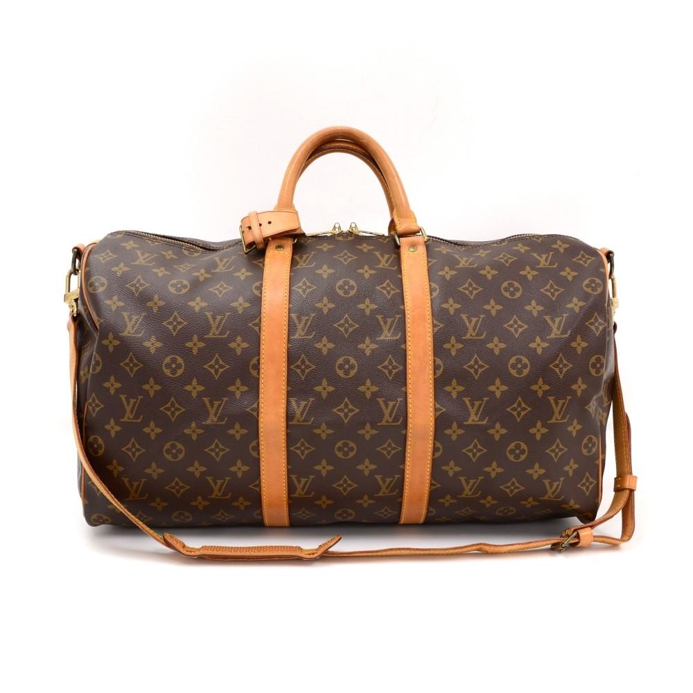 Louis Vuitto Keepall 50 Bandouliere Monogram Canvas Travel Bag with Strap