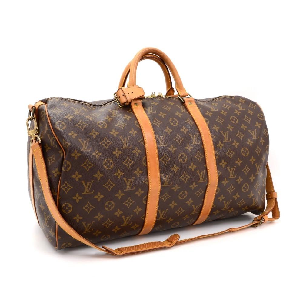 Louis Vuitto Keepall 50 Bandouliere Monogram Canvas Travel Bag with Strap