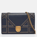 Dior Navy Blue Leather Studded Diorama Wallet On Chain