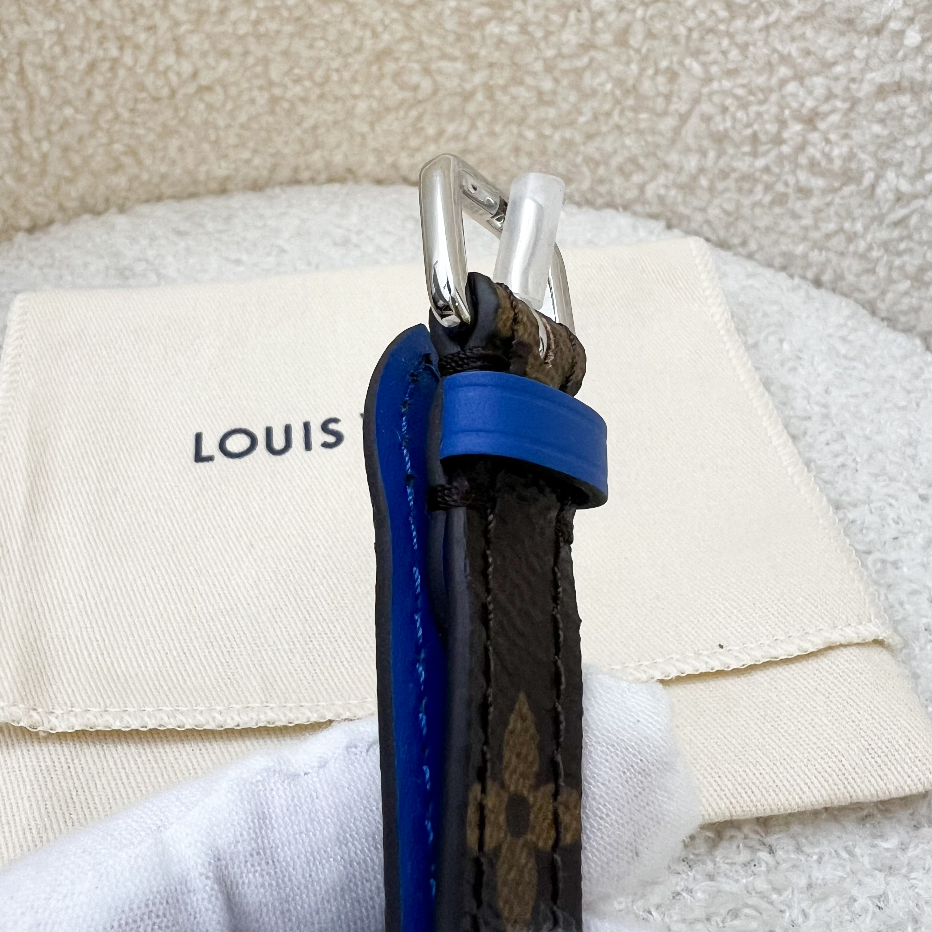 LV Luggage Tag in Beige / Grey / Blue Epi Leather and Monogram Canvas