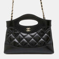 Black Shiny Calf Leather Chanel31 Chain Shoulder Bag Size Mini