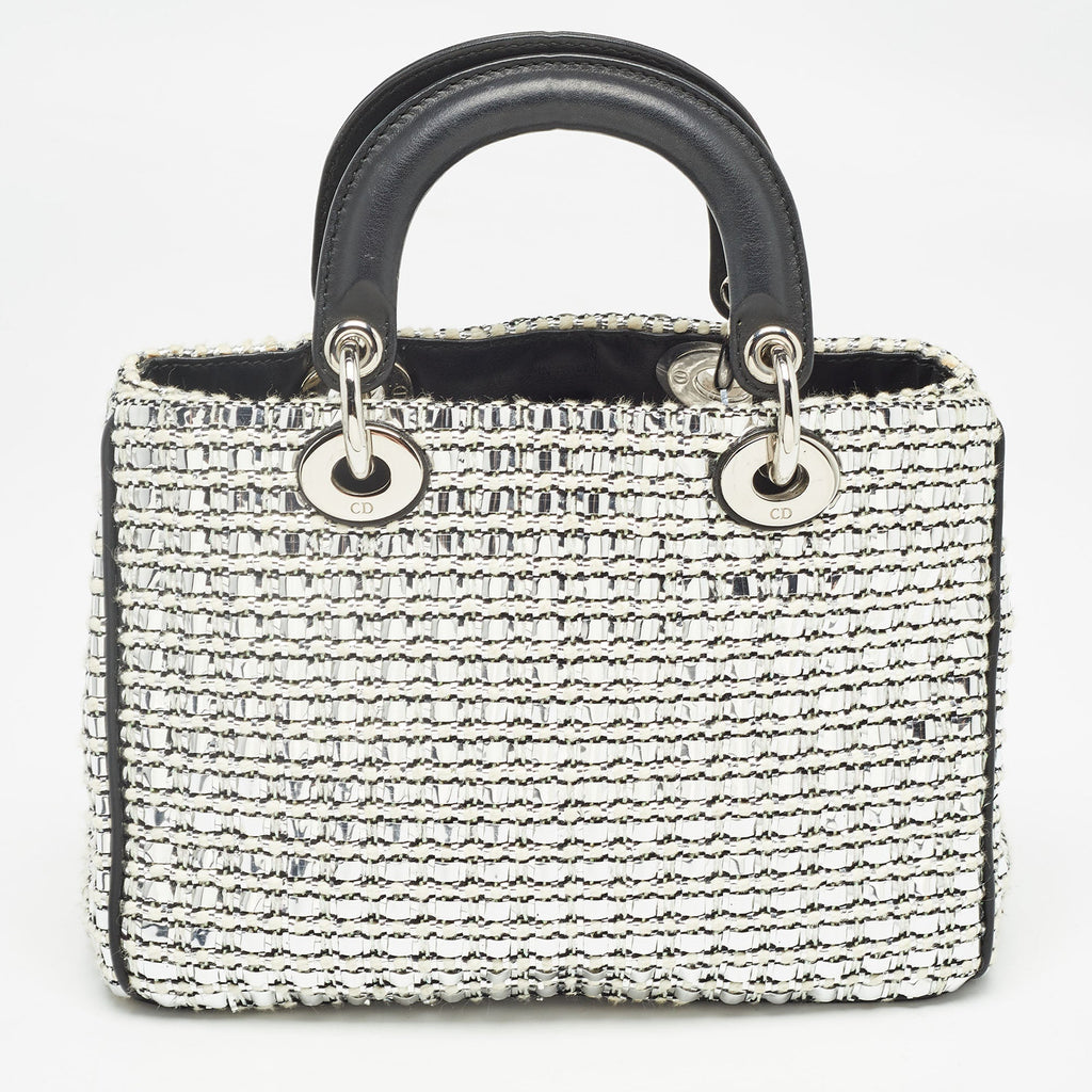 Dior Black/silver Tweed And Leather Small Diorissimo Patch Tote