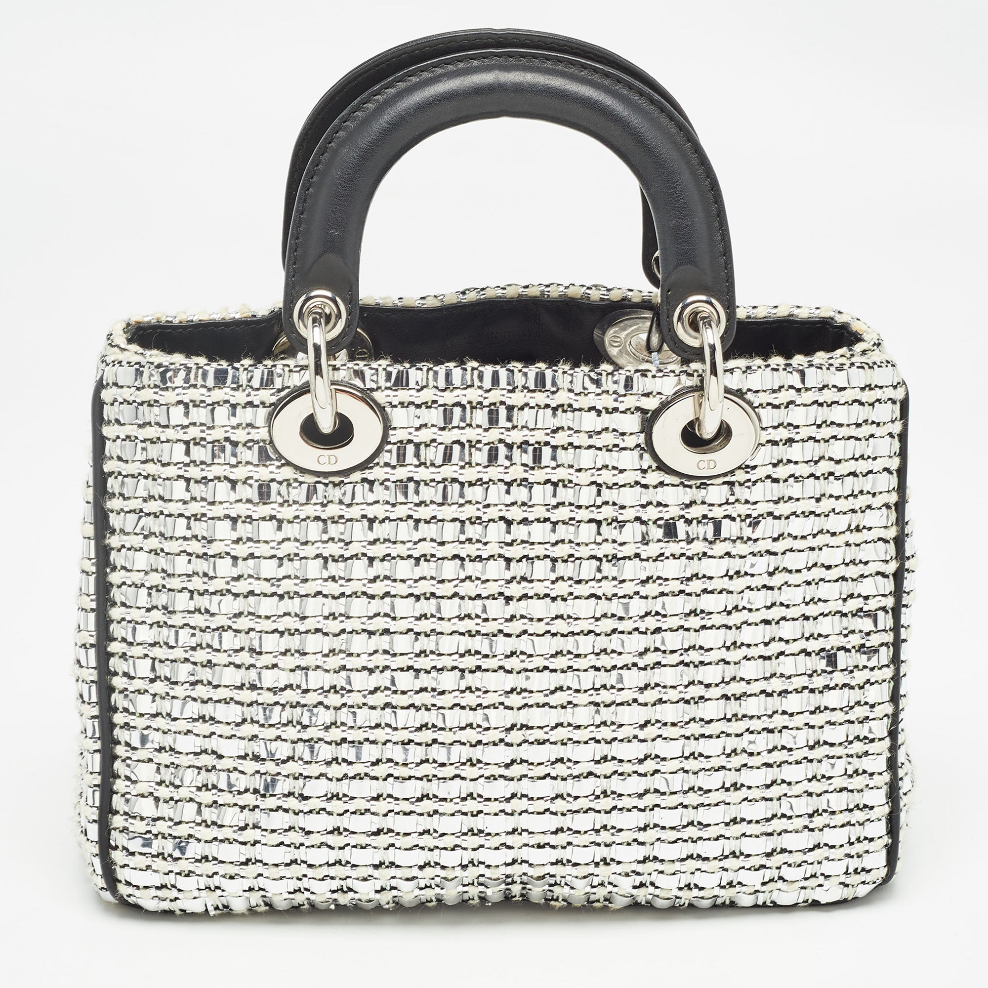 Dior Black/silver Tweed And Leather Small Diorissimo Patch Tote