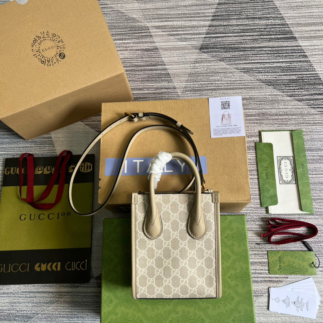 gg Mini Tote Bag With Interlocking G Beige For Women, Women’s Bags 7.8in/20cm gg ‎671623 UULBT 9683