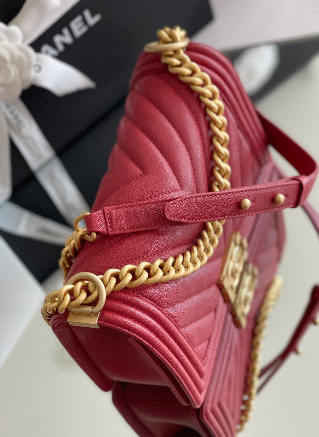 CHLMedium Boy Handbag Red For Women 9.8in/25cm A67086