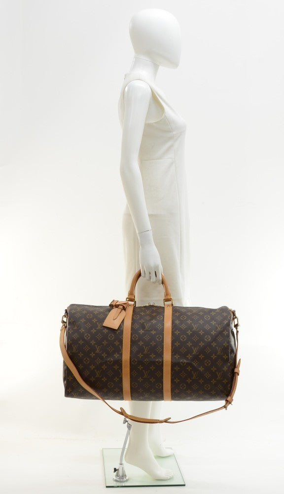Louis Vuitto Keepall 55 Bandouliere Monogram Canvas Travel Bag with Strap