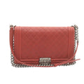 CHANEL Boy Chanel Matelasse Chain Flap Shoulder Bag Leather Red CC 28281A