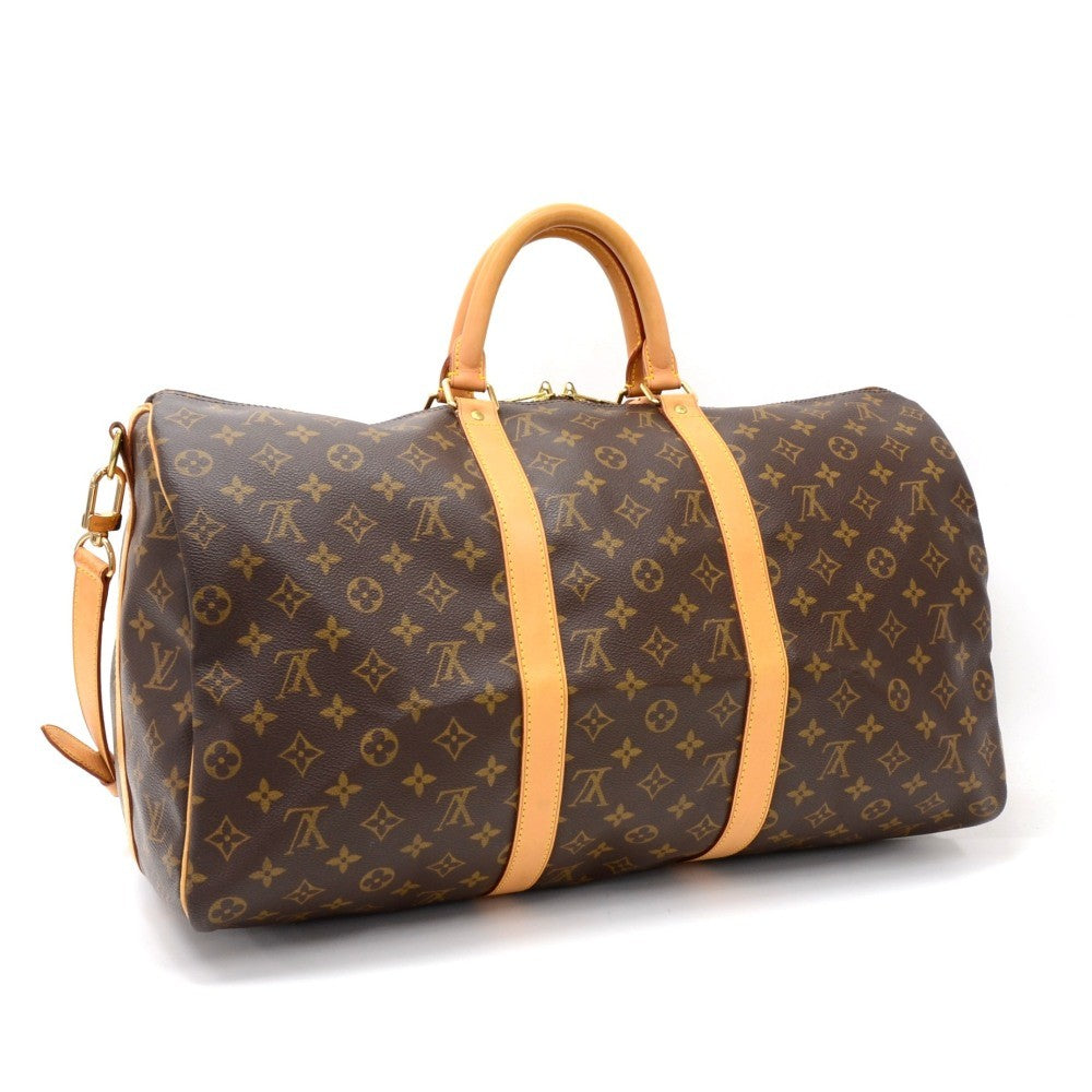 Louis Vuitto Keepall 50 Bandouliere Monogram Canvas Travel Bag with Strap