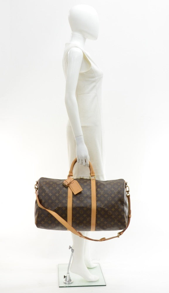 Louis Vuitto Keepall 50 Bandouliere Monogram Canvas Travel Bag with Strap