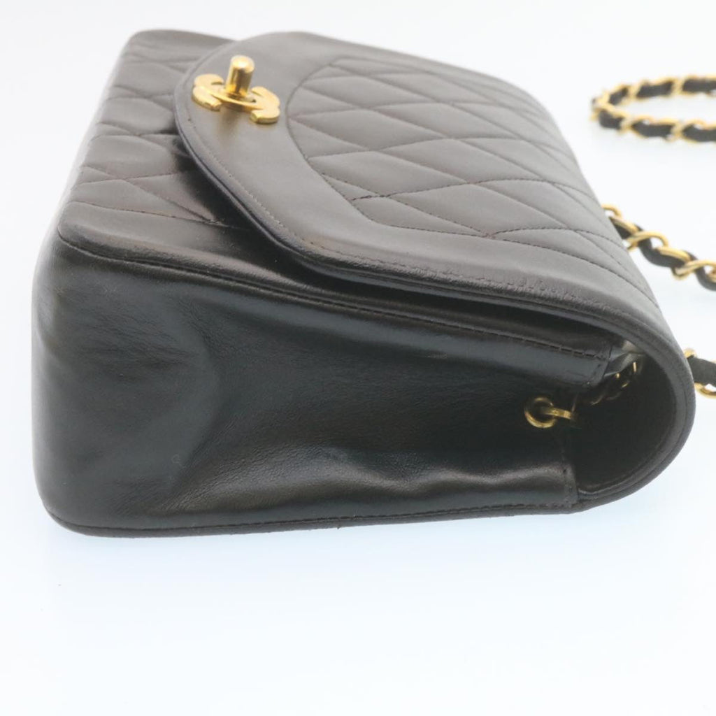 CHANEL Chain Turn Lock Diana Matelasse Shoulder Bag Lamb Skin Black 28470A