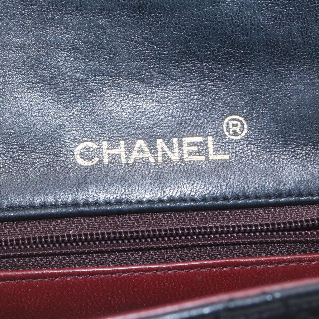 CHANEL Mini Matelasse Chain Flap Shoulder Bag Lamb Skin Black Gold 28471A